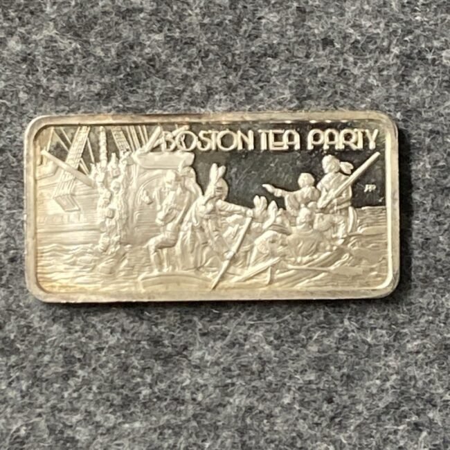 1oz Vintage 1975 Silver Bar BOSTON TEA PARTY Hamilton Mint