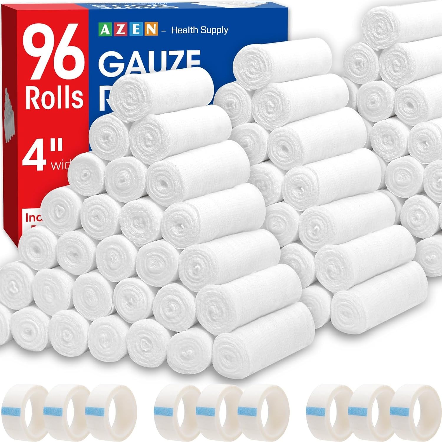 96 Pack Gauze Rolls Bandages, 4 in X 4.1 Yards, Premium Medical Supplies & First