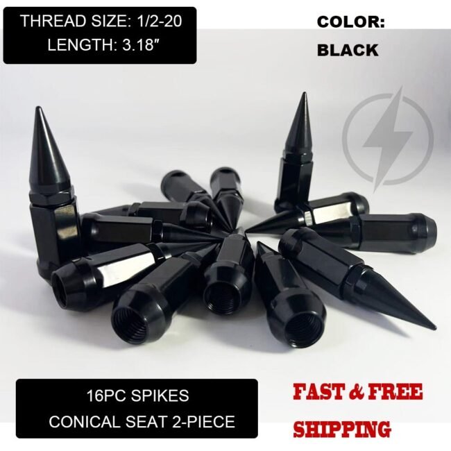 16PC EZ-GO CLUB CAR GOLF CART BLACK 3.18'' SPIKE LUG NUTS 1/2"-20 FOR GOLF CARTS