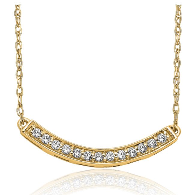 14K Solid Yellow Gold 0.16 ct Diamond Small Bar Pendant Necklace 18mm 3/4 inch