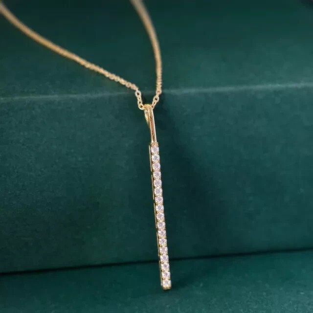 18" Chain Bar Pendant Round Cut Lab Created Diamond In 14K Yellow Gold Plated