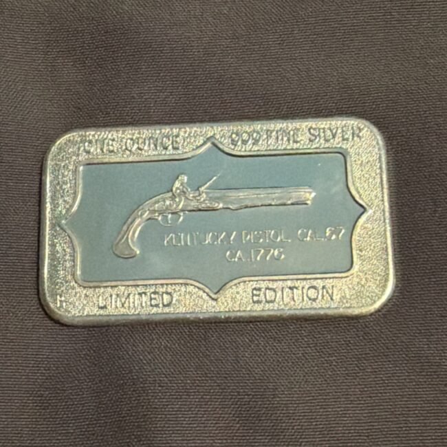 Kentucky Pistol Cal67 Belford&Causey Limited 1oz Artbar .999 Silver Vintage