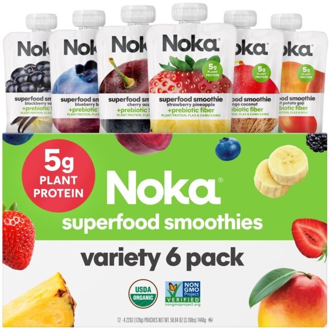 Noka Superfood Fruit Smoothie Variety, Healthy Snacks Gluten Free 4.22 oz, 6 ct