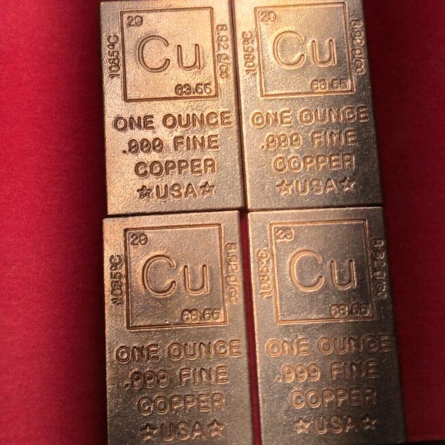 4 - Four One Ounce Copper Bars 999 fine Copper Stackers 1OZ