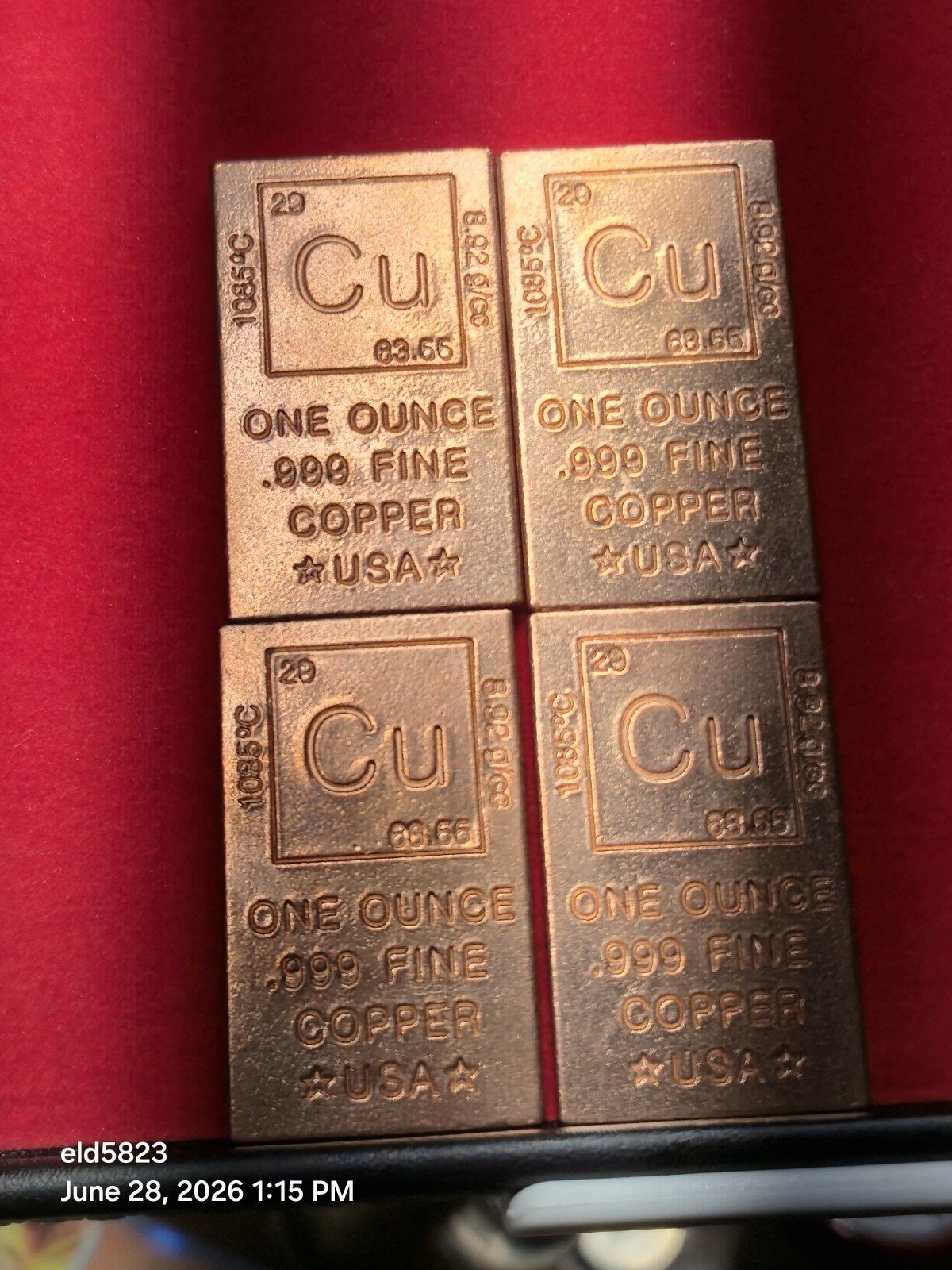 4 - Four One Ounce Copper Bars 999 fine Copper Stackers 1OZ