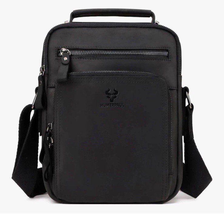 HUMERPAUL Leather Messenger Bag for Men, Shoulder Crossbody with black