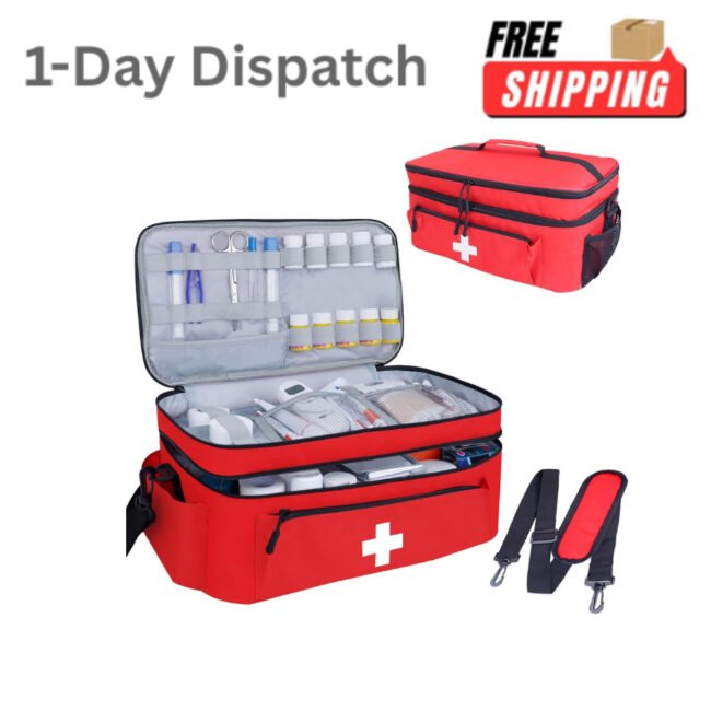 ALSLEA Large First Aid Bag 16x9.5x7in 2-Layer w/Shoulder Strap