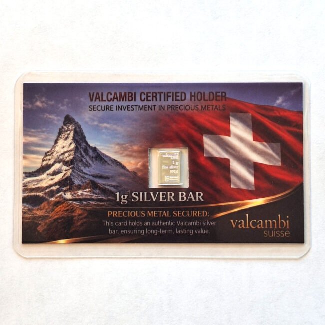 ​1g Valcambi Suisse Silver Bar .999 Fine Silver in Sealed Swiss Display Card