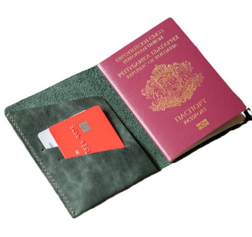 passport holder wallet purse cow Leather card pouch Bifold pocket bag green X39