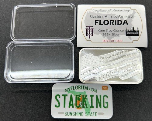 Stackin Across America - 1 Troy Oz .999 Fine Silver Bar, w/Authentic FL Card