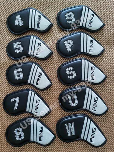 10Pcs PING 4-9PWUS Golf Club Iron Head Cover Leather Classic Magnetic Leather