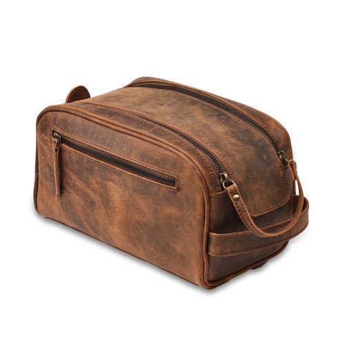 Leather Toiletry Bag for Men – Full Grain Travel Dopp Kit & Shaving Bag