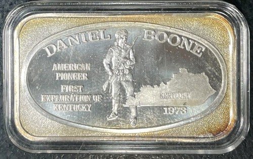 1973 DANIEL BOONE 1 TROY OZ .999 FINE SILVER BAR ~NICE LOOKING VINTAGE BAR~