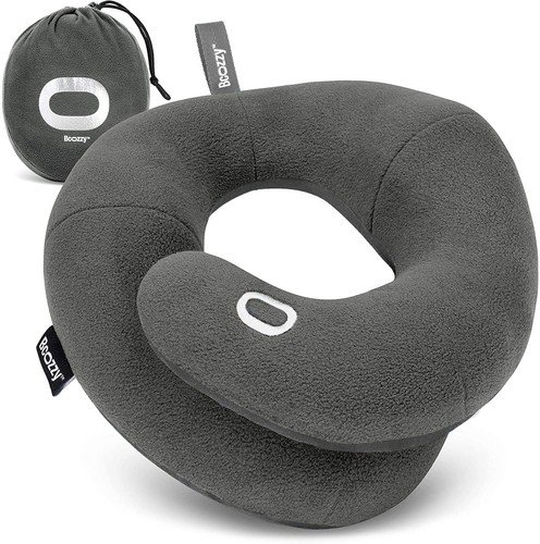 BCOZZY Travel Neck Pillow for Airplane – Patented Double Support Large, Gray