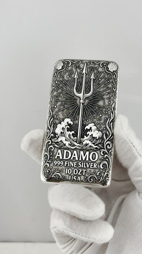 10 oz Silver Art Bar 999 - Trident - Exclusive Ltd. Edition - Adamo Metals