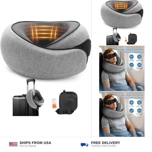 Travel Neck Pillow, Memory Foam Neck Support for Airplane, Car & Office, Brea…