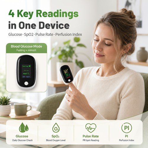 2-In-1 Fingertip Blood Glucose And Oxygen Monitor Spo2 Glucose Meter Pulse Rate