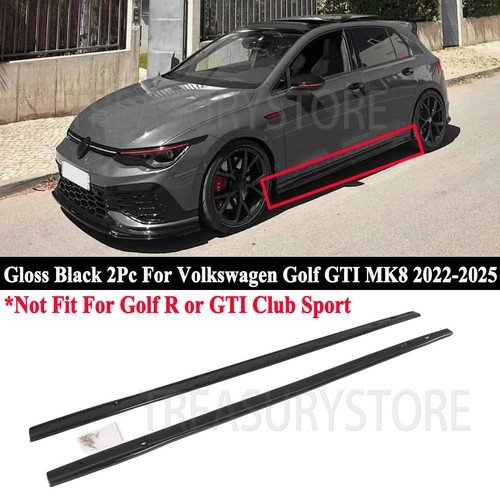 For VW GTI MK8 2022-2025 Glossy Black Add-On Side Skirts Extension Rocker Panels