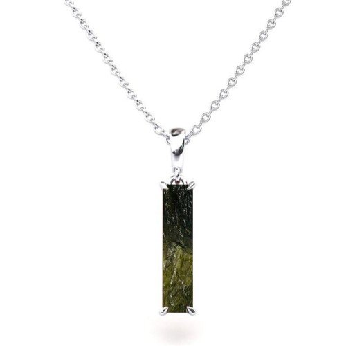 hidden  Moldavite Rough Silver Pendant 925 Silver Handmade jewelry gift for her