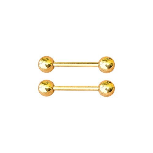 14k Solid Yellow Gold 14G Straight Nipple Rings Tongue Barbells  Sold as Pair