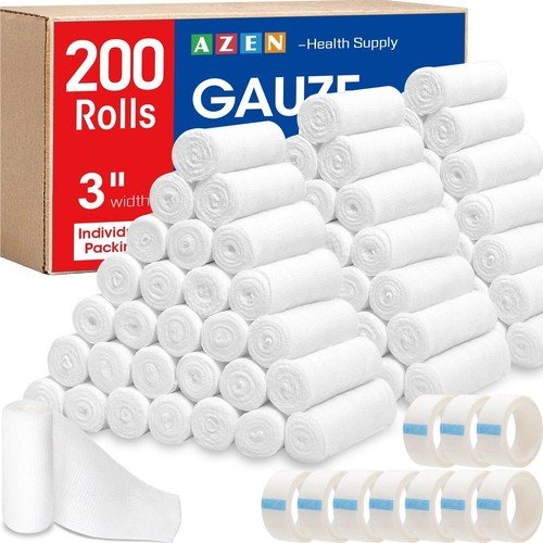 200 Pack Gauze Rolls Bandages 3" x 4.1 Yards - First Aid Medical Supplies Wraps