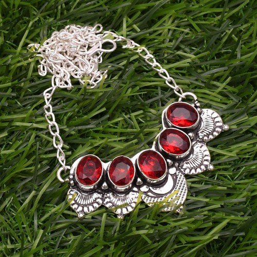 Garnet Gemstone 925 Sterling Silver Handmade Jewelry Necklace 17-18"