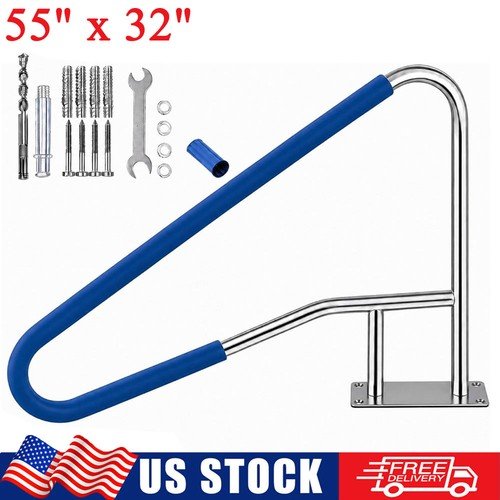 55"x32" Stainless Steel Pool Handrail 375lbs Swimming Pool Railing w/ Grip Cover