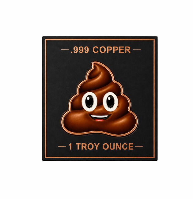 1 Troy Ounce oz  .999 Copper Poop Emoji Bullion Full Color includes Capsule