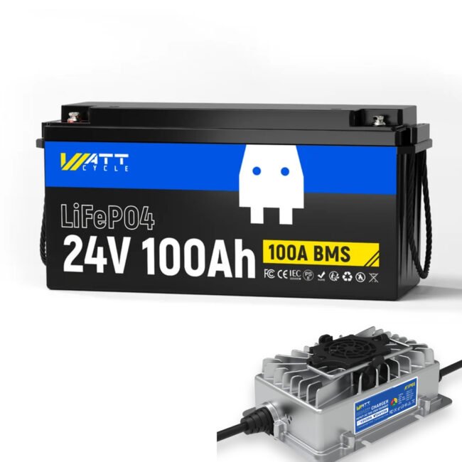 Wattcycle 24V 100Ah LiFePO4 Battery 2560Wh 100A BMS Solar Off-grid + 15A Charger