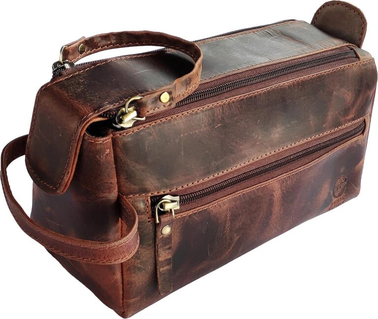 Leather Toiletry Bag for Men’s Full Grain Travel Dopp Kit Shaving Bag