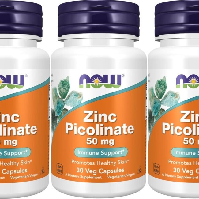 NOW Zinc Picolinate 50mg 30 Veg Caps, Enzyme Functions, Immune & Skin 3PACK