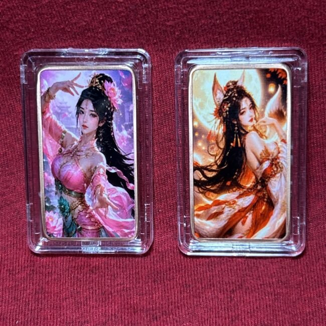 1 oz Colorized 999 Copper Bar “Set Of 2”Woman Naughty Nice Anime Fantasy