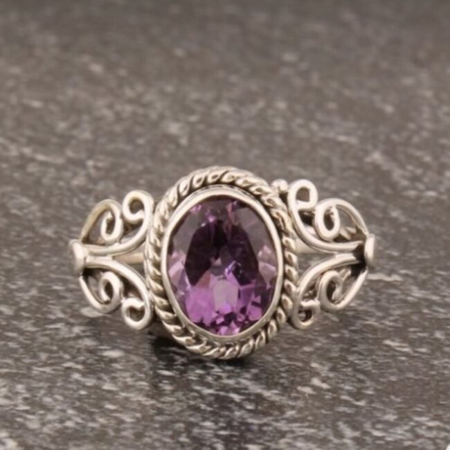 Natural Amethyst 925 Sterling Silver  Ring Handmade Jewelry Gift christmas A-426