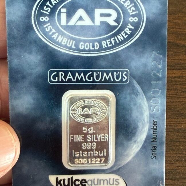 1990s Vintage Istanbul Altin Refinery iAR 5 Gram Silver Bar old name of IGR