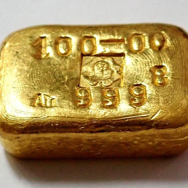 100 GRAMS GOLD 3.125oz 4 LEAF CLOVER 999.8 POURED INGOT BAR