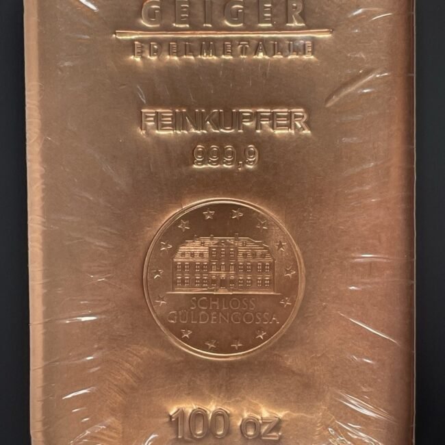 Geiger Copper Bar 100 AVDP Oz .9999 Pure Bullion for Collectors & Investors