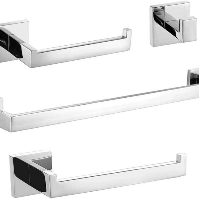 Stainless Steel 4-Piece Bathroom Hardware Set , Towel Rack Set New