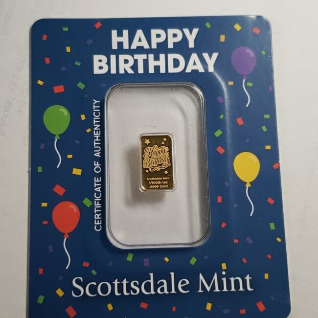 Happy Birthday Stars 1/100 oz Gold Bar .999 Gold (in Certi-Lock®) Scottsdale Mnt