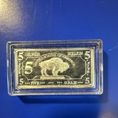 5 Gram .999 Fine Silver Bar, Buffalo Design, Bullion Bar, .999 Silver, #2626