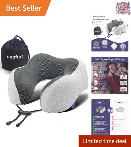Memory Foam Travel Neck Pillow Portable Adjustable Support for Airplane Flight