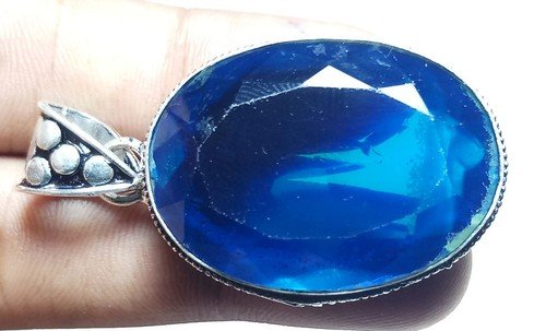 Hydro Blue topaz Oval Shape Gemstone Handmade Pendant Jewelry Size 1.5 Inches