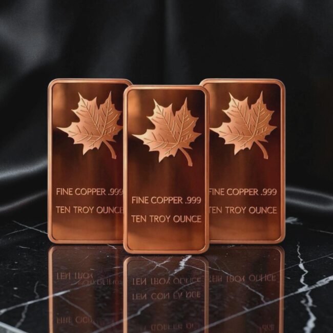 3 x Canadian Maple 10 oz Fine Copper Bullion Bars!!