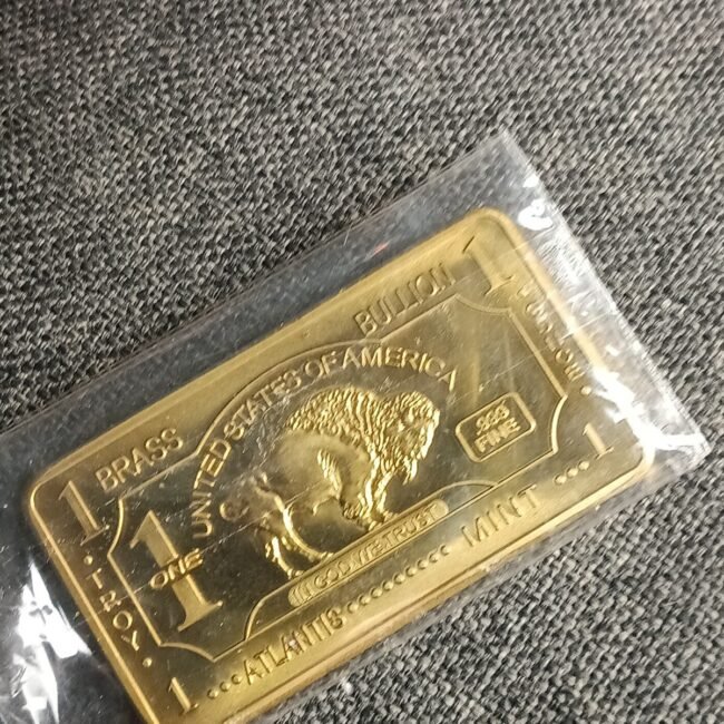 1 One Troy Ounce USA American Buffalo .999 Fine Brass Atlantic Mint Bullion Bar