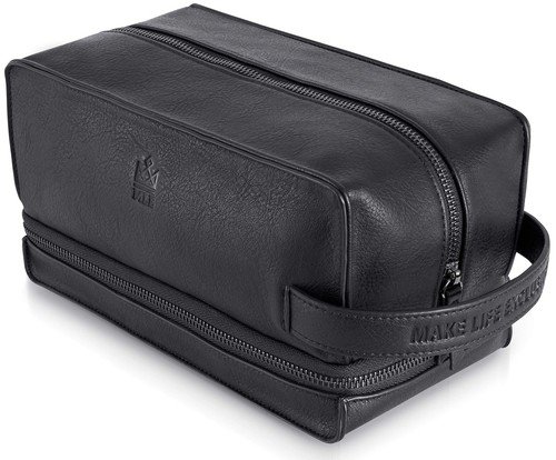 Men’s Leather Travel Toiletry Bag, Dopp Kit for Grooming & Shaving Essentials