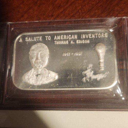 1 OZ 999 SILVER BAR THE JUSTICE MINT A SALUTE TO AMERICAN INVENTOR THOMAS EDISON