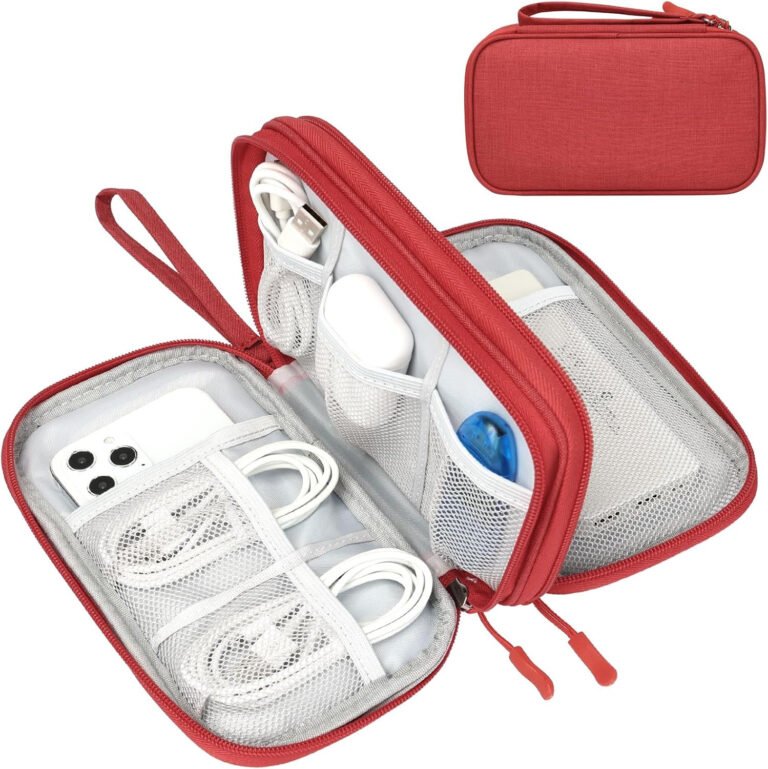 Red Waterproof Travel Tech Pouch – Medium Electronics Organizer with Wrist Strap