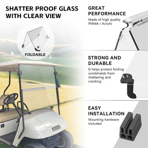 VPAHub EZGO TXT Pre2013 Flip Flop Compact Golf Cart Windshield, Clear 1995-2013