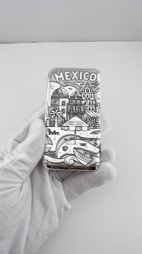 10 ozt 999 Fine Silver Art Bar - MEXICO TRAVEL - ADAMO TECHNE - Limited Edition