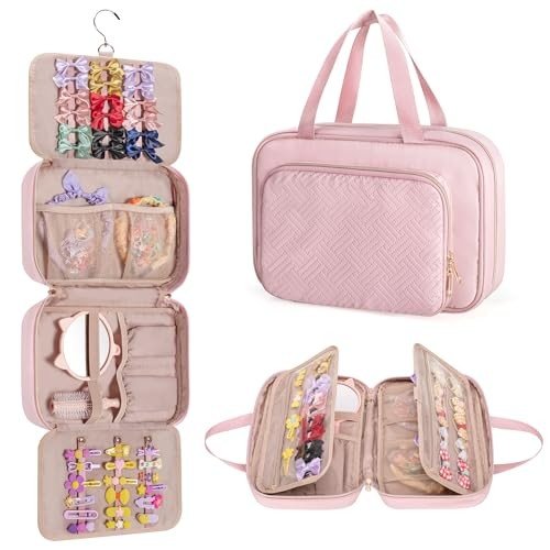 Hair Accessories Organizer for Girls, Hanging Hair Bow Storage Bag for Pink