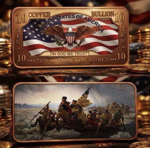 George Washington Crosses the Delaware 10oz AVDP .999 Fine Copper In Capsule